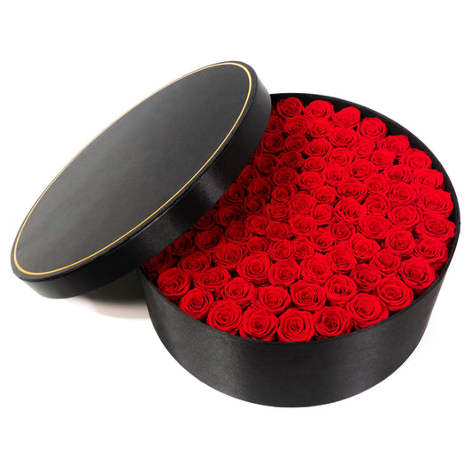 Luxury Preserved Roses - Big Round Box - 100 Eternal Roses - Opulence and Grandeur - Striking Floral Arrangement - Fractal Rose Collection