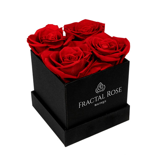 Mini Fractal Box - Modern Square Box - 4 Preserved Roses - Elegance and Charm - Captivating Floral Arrangement - Fractal Rose Collection