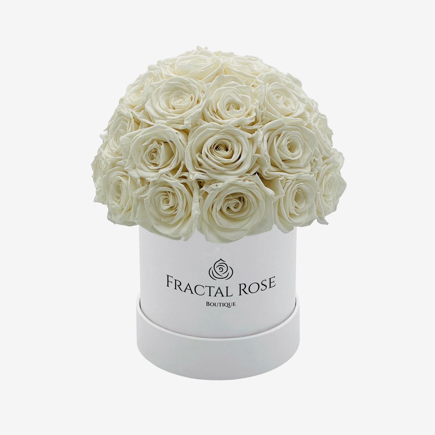 Le Majestic White Box - Luxury Preserved Roses - Circular Box - 20-25 Roses - Elegance and Grandeur - Opulent Floral Arrangement - Fractal Rose Collection