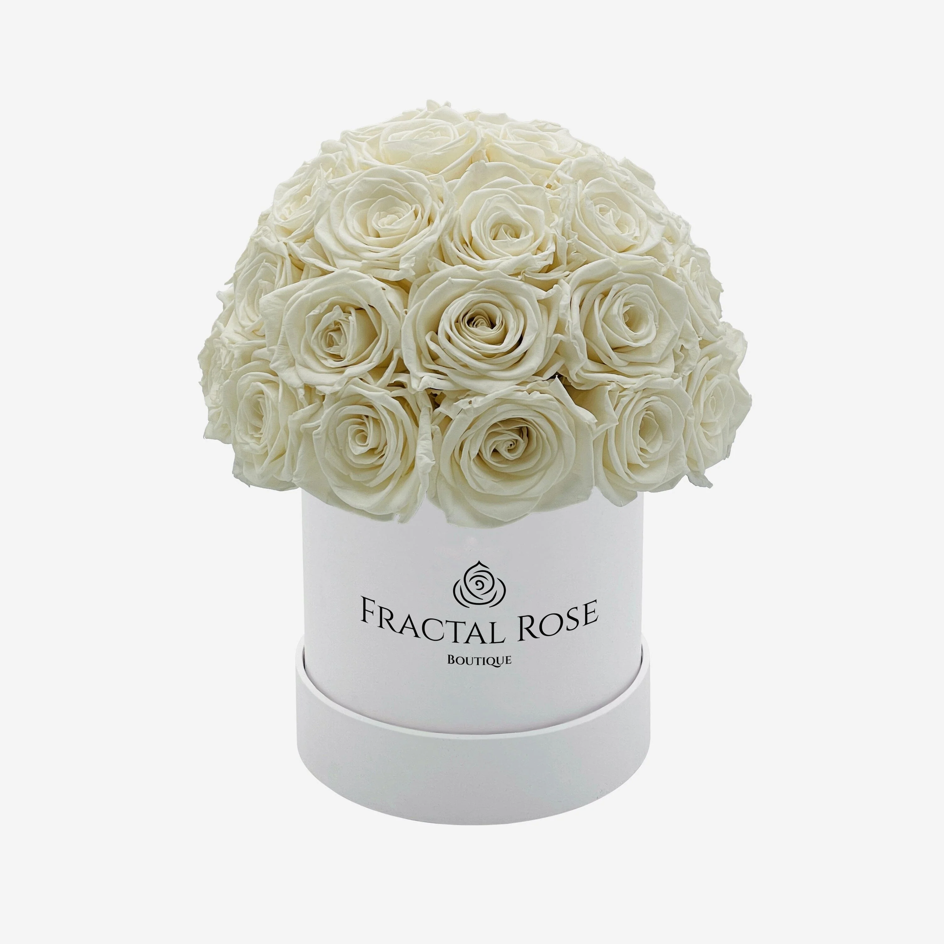 Le Majestic White Box - Luxury Preserved Roses - Circular Box - 20-25 Roses - Elegance and Grandeur - Opulent Floral Arrangement - Fractal Rose Collection